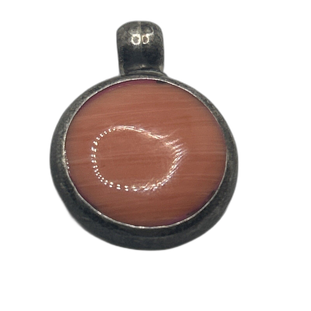 Vintage Mexico Sterling Silver Peach Stone Pendant ~ 925